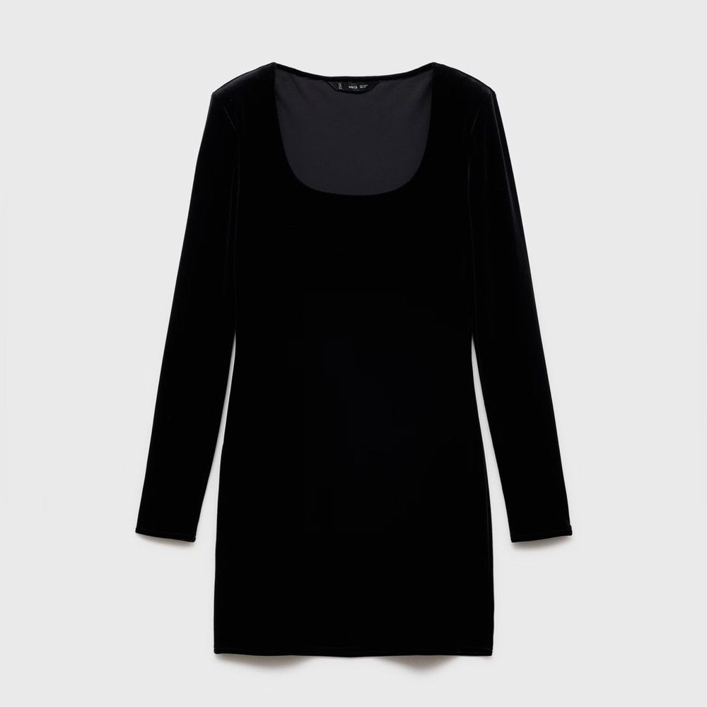 Mango Black velvet dress with low neck NWT - Picture 2 of 4